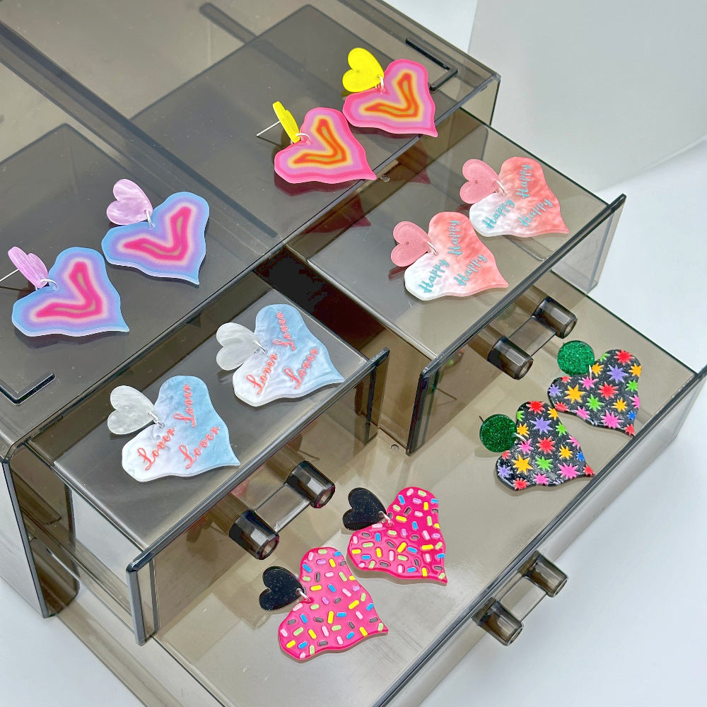 Wholesale Colorful Printed Love Acrylic Valentine's Day Gradient Earrings